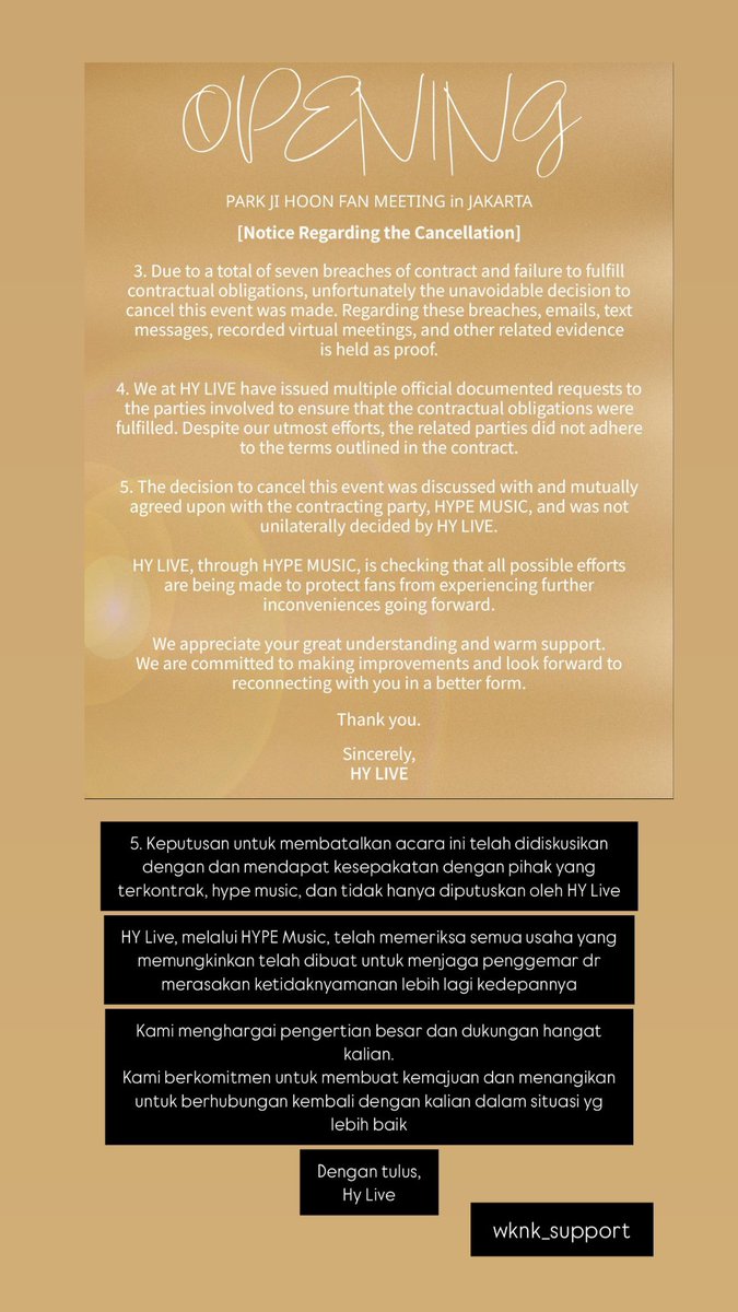 [RT]

Penjelasan dan tanggapan dari HY Live mengenai Fan Meet Park Jihoon dan Harmony Ent.

Mohon maaf apabila ada kesalahan dalam penerjemahan 🙏🏻