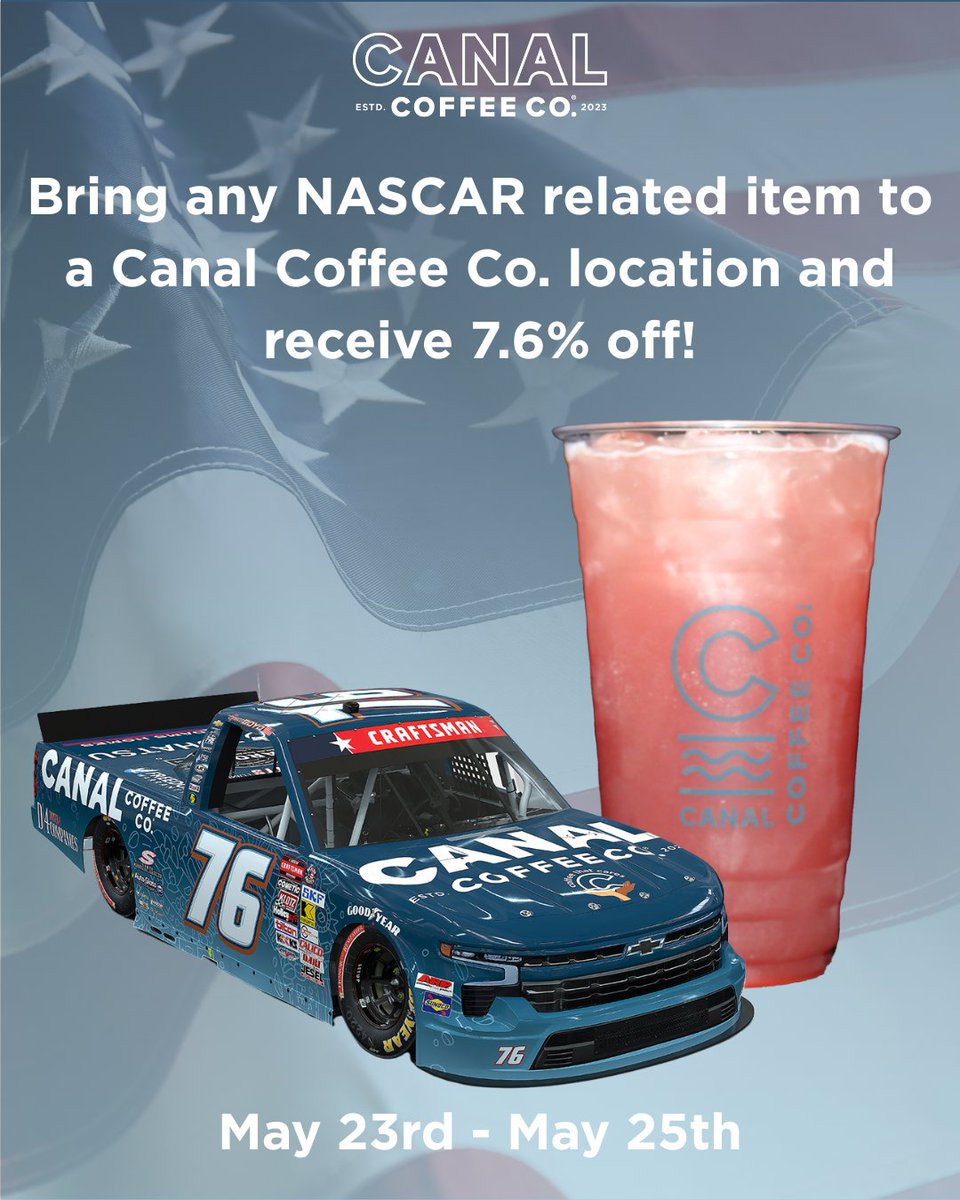 Race weekend just got better! 🏁

Get 7.6% off your entire purchase when you wear any NASCAR gear, from Friday, May 23 through Sunday, May 25 — in celebration of the No. 76 truck hitting the track! 🔥