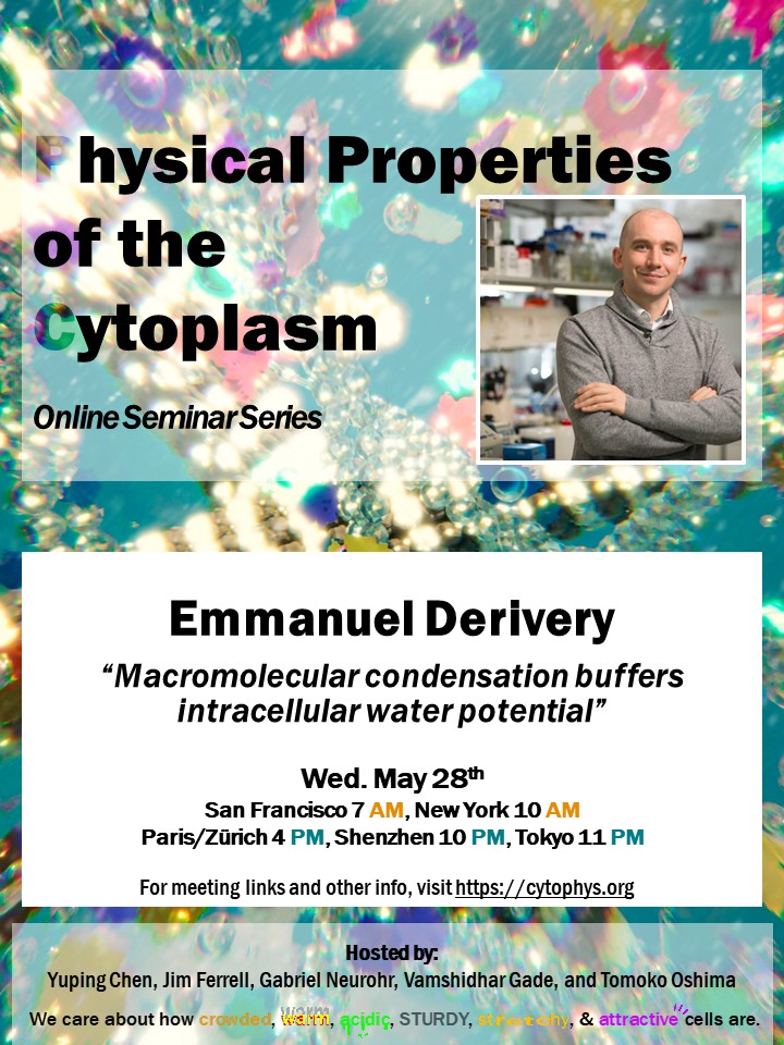 seedfeeder's tweet image. Please join us next week for Dr. Manu Derivery’s (MRC-Laboratory of Molecular Biology) talk in the Physical Properties of the Cytoplasm online seminar series. For more info, visit cytophys.org