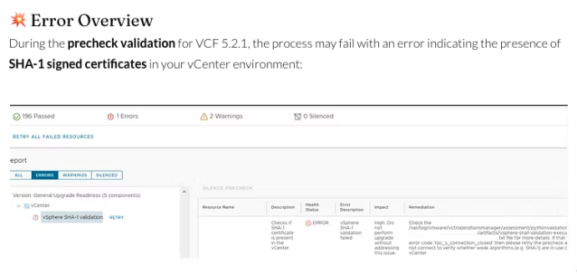 CloudITBlog's tweet image. Fixing vCenter SHA-1 Validation Precheck Error During VCF 5.2.1 Upgrade dy.si/bz8vja2