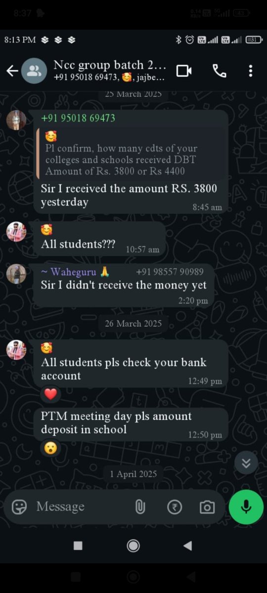 Name of the school is Shri Guru Harkishan Public School, Patti, District Tarn Taran, Punjab. The school has taken money from all the NCC cadets. Who is doing corruption ? NCC wing or school or higher officials of NCC ?

Simranjit Kaur
M : 62831-98296