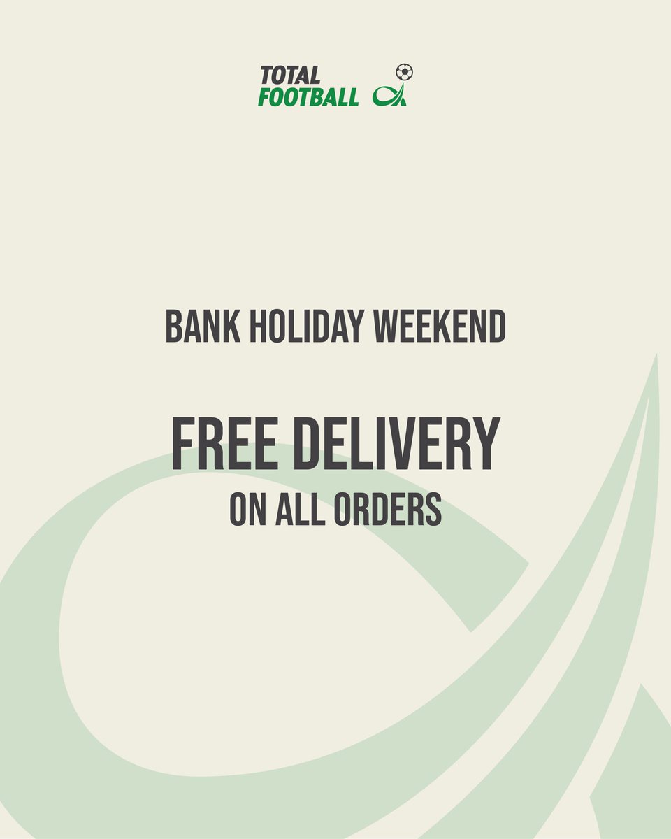 FREE DELIVERY 📦 

This bank holiday weekend, starting today, get free delivery on all orders made online.

Order between May 23-26 😁

totalfootballdirect.com

#sportswear #footballtraining #trainingwear #embroidery #customprinting #clearancesale