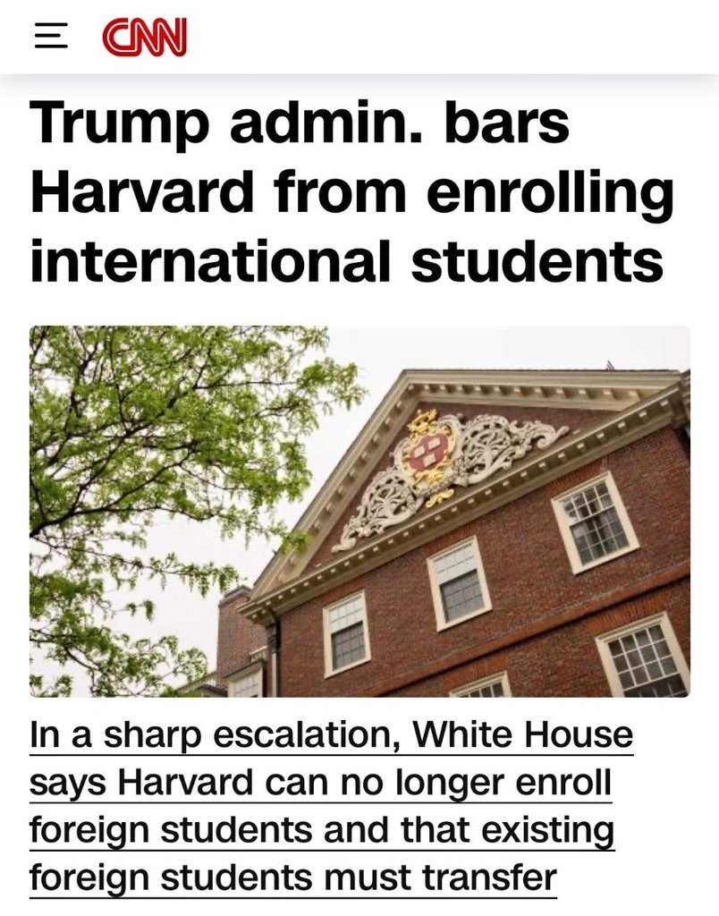 Kebijakan Trump semakin aneh. Harvard tidak boleh lagi menerima siswa dari luar negeri, bahkan yang sedang belajar di Harvard pun harus dipindahkan. "Indikasi kemunduran suatu bangsa adalah yang melarang diseminasi keilmuan", kata Rabindranath Tagore.