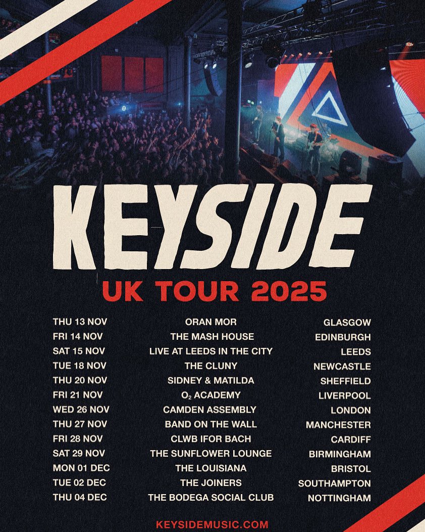 Keyside (@keysideliv) on Twitter photo Our next UK headline tour 🚀
Pre-sale available Wednesday 28th at 10am via the mailing list
General sale available Friday 30th at 10am 
Pre-sale access: keyside.os.fan/signup Our next UK headline tour 🚀
Pre-sale available Wednesday 28th at 10am via the mailing list
General sale available Friday 30th at 10am 
Pre-sale access: keyside.os.fan/signup