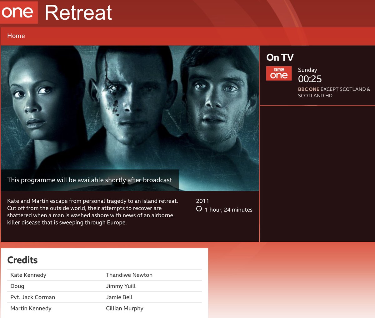 Yay! 🎉 #Retreat the film I co-wrote with its director <a href="/CTibbetts/">Carl Tibbetts</a> is on BBC 1 tomorrow night 😱Well, at 25 minutes past midnight, I guess it's Sunday really! After that it'll be on <a href="/BBCiPlayer/">BBC iPlayer</a> 👀 Hope you enjoy this tense, psychological thriller 🫣