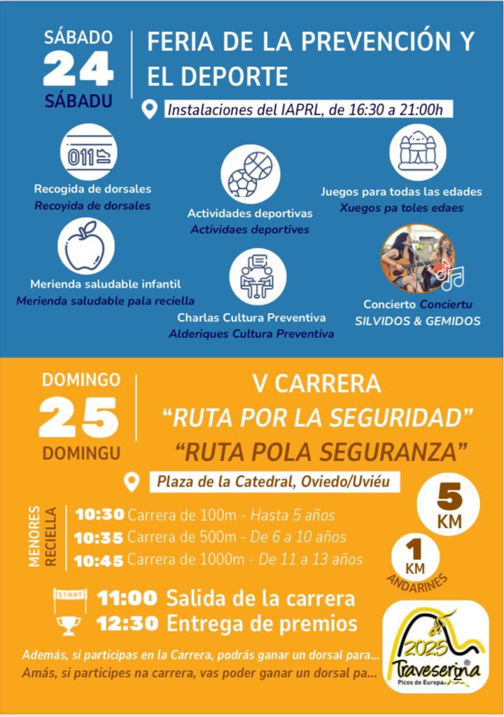 🏃🏃‍♀️Este fin de semana, <a href="/USOAsturias/">USO-Asturias</a> te recomienda unas jornadas muy saludables.
Con el <a href="/IAPRL_AST/">iaprl_ast</a>, el sábado en El Cristo y el domingo en la Catedral, corre, salta y aprende hábitos saludables. Para niños y mayores.
La #PRL es salud.
