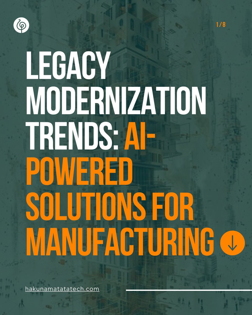 hakunamatata_in's tweet image. 1) 🚨BREAKING!!!! Is your manufacturing business still running on legacy systems?
You might be leaving efficiency, innovation, and profits on the table.
#LegacyModernization #AI 
Let’s explore how AI-powered modernization is reshaping the manufacturing landscape ⬇️