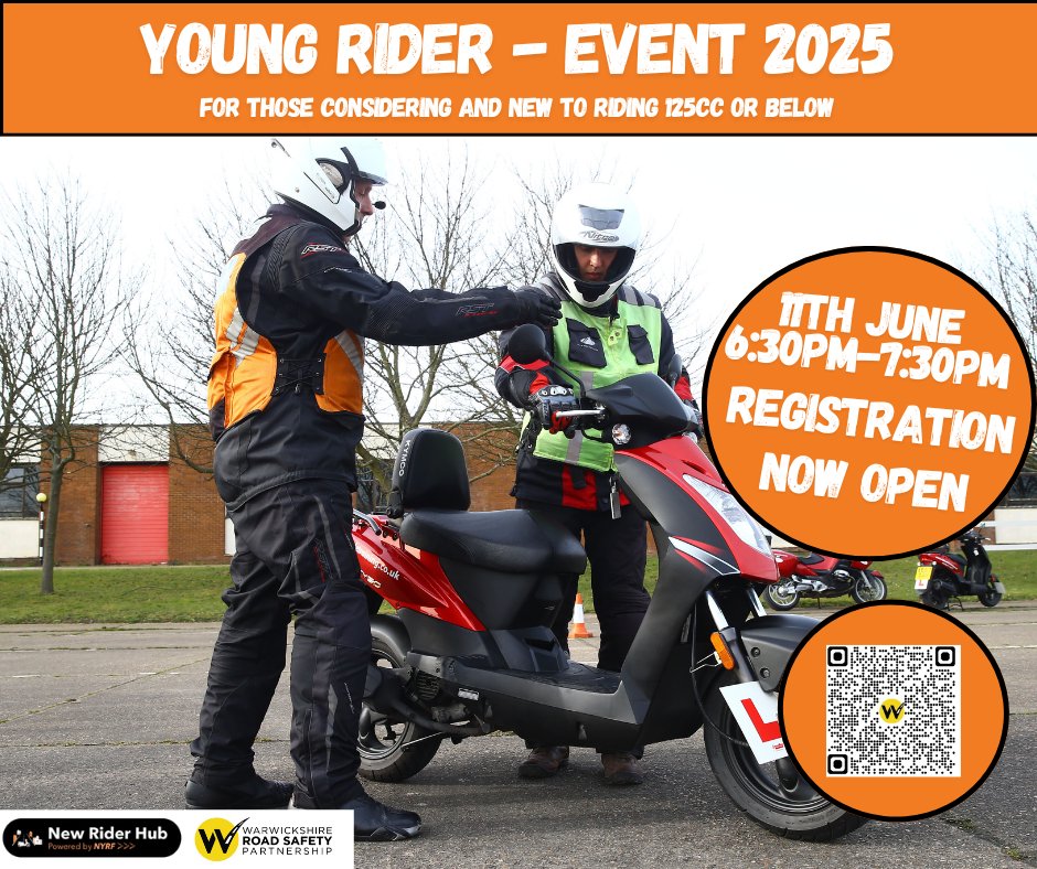 Young riders are invited to a free online event Wed 11 June from 6.30pm to 7.30pm. Whether you're just starting out or want to sharpen your skills, this event is packed with essential knowledge. Young Rider Resources Page | Warwickshire Road Safety Partnership  #YoungRiderEvent