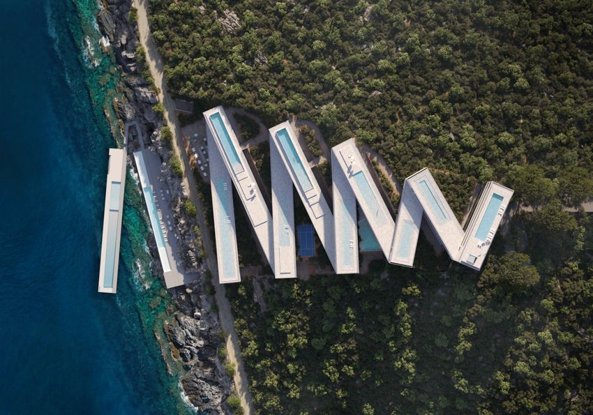 designboom's tweet photo. zig-zag resort extends linear terraces and infinity pools along albania’s rugged coastline https://t.co/DAnxel2I4n https://t.co/dcRMF5s12e