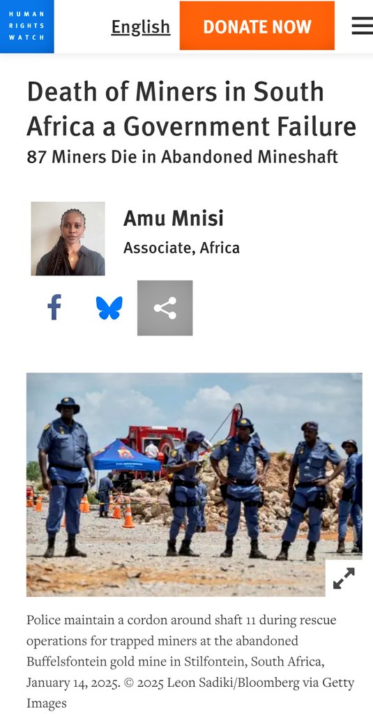 NOT IN OUR NAME🟥

South Africa🇿🇦

"87 Miners Die in Abandoned Mineshaft" 
" “MASSACRE” at the BUFFELSFONTEIN MINE , after security OFFICIALS CUT OFF FOOD, WATER , and other essential supplies TO MINERS TRAPPED UNDERGROUND and DELAYED a RESCUE OPERATION. "
hrw.org/news/2025/01/2…