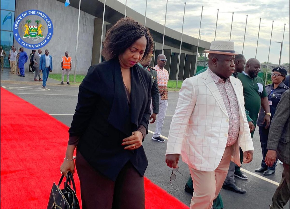 Ladyfatimabio's tweet image. Earlier this morning, I accompanied my beloved husband, His Excellency Dr. Julius Maada Bio, President of the Republic of Sierra Leone, as we departed for the United Kingdom, following a kind invitation extended to him to deliver the keynote address at the Oxford Africa…