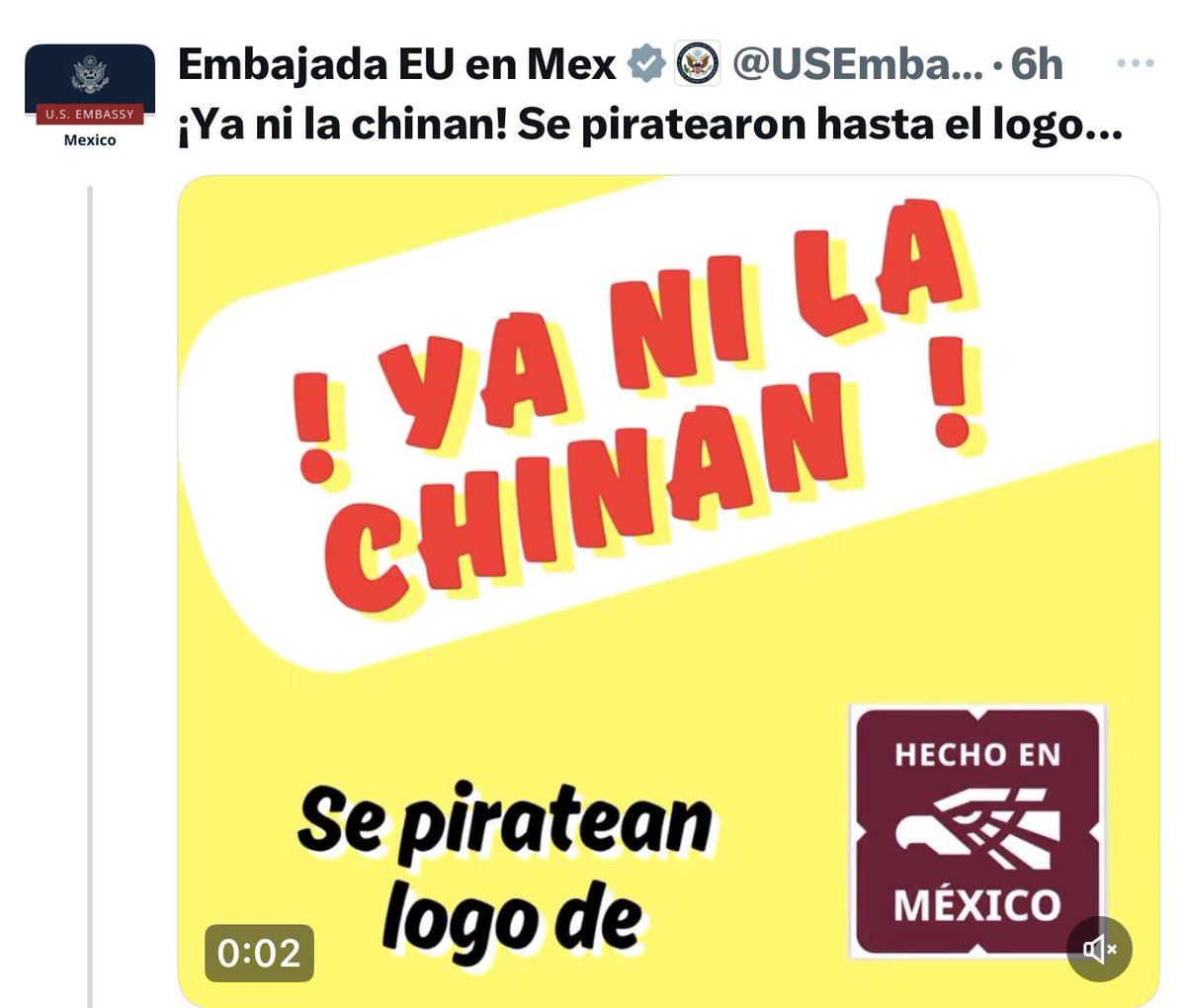 MarOliMx's tweet image. ¿Será el mismo CM de Alito Moreno y el PRI?
La embajada de los EEUU lanza amenazas con el anuncio de que ha designado ciertas áreas de la frontera sur de Estados Unidos como de defensa nacional…y después se preocupa por el pirateo del águila de México por parte de los chinos,…