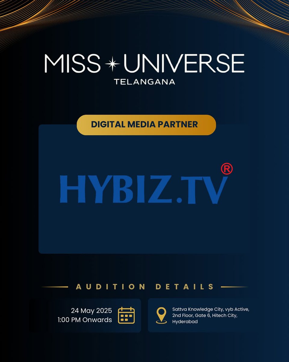 HybizTV's tweet image. HYBIZ.TV Announced as Official Digital Media Partner for Miss Universe Telangana 2025

📍 Hyderabad | 🗓️ May 24 | ⏰ 1PM

Follow us for exclusive updates

#HYBIZTV #MissUniverseTelangana #DigitalMediaPartner #HYBIZCoverage