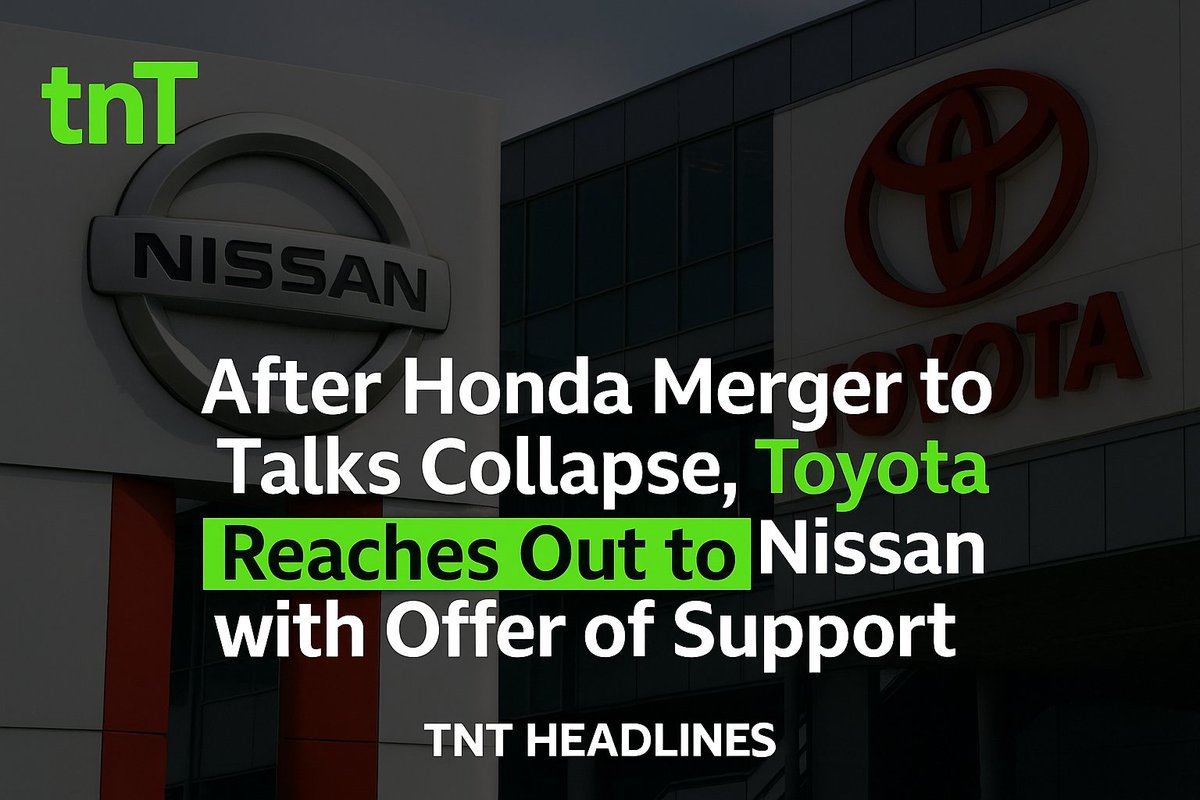 tnt_headlines's tweet photo. After Honda Merger Talks Collapse, Toyota Reaches Out to Nissan with Offer of Support

#Toyota
#Nissan
#HondaMerger
#AutoIndustry
#CarMakers
#BreakingNews
#AutomotiveNews https://t.co/4HxmFPPnDl
