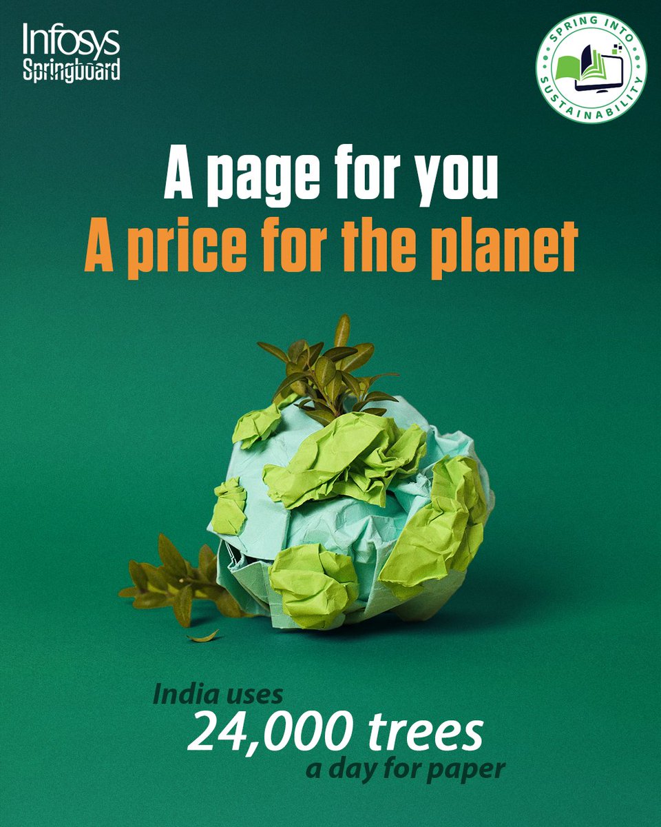 InfySpringboard's tweet photo. It's time to pause, rethink, and reset.
✍🏽 Learning doesn’t need paper. It needs purpose.
🌱 Let’s choose better.
Be the difference. 
Visit now:
https://t.co/a1jyOGvajT
 
#SpringIntoSustainability #InfosysSpringboard https://t.co/maX9XrmQSh