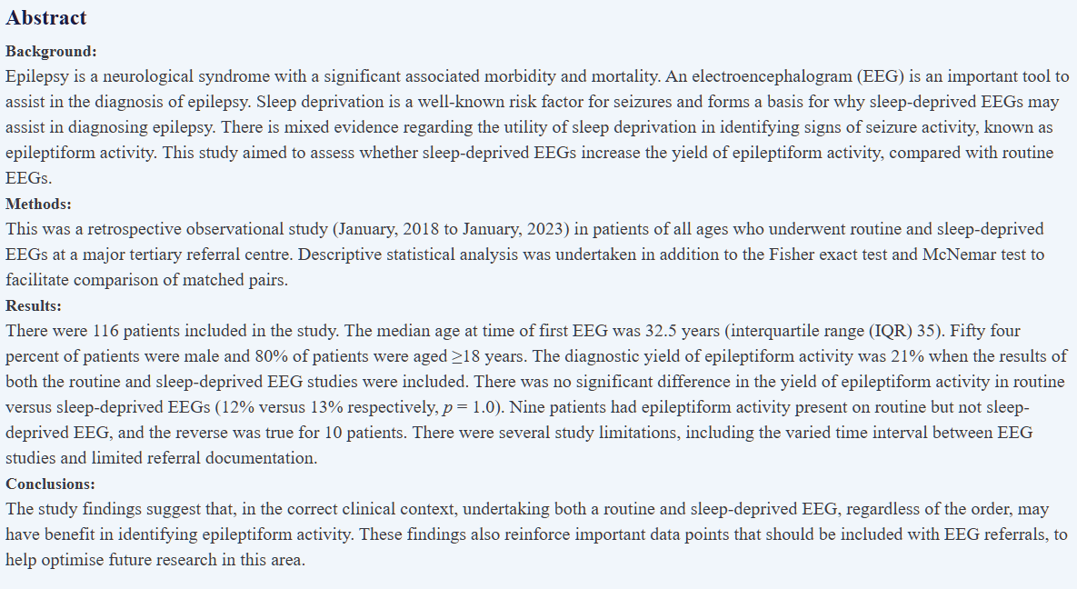 Kate Liu (@kateliu08703628) on Twitter photo 📣<a href="/JINeuroscience/">Journal of Integrative Neuroscience</a> #OriginalResearch 🌟 Comparison of Epileptiform Activity in Routine and Sleep-Deprived Electroencephalogram (EEG) Studies: A Five-Year Retrospective Analysis 👉 imrpress.com/journal/JIN/24…
by Daniel S Green, et al
#Epilepsy #EEG #Sleepdeprivation #seizure #sleep 📣<a href="/JINeuroscience/">Journal of Integrative Neuroscience</a> #OriginalResearch 🌟 Comparison of Epileptiform Activity in Routine and Sleep-Deprived Electroencephalogram (EEG) Studies: A Five-Year Retrospective Analysis 👉 imrpress.com/journal/JIN/24…
by Daniel S Green, et al
#Epilepsy #EEG #Sleepdeprivation #seizure #sleep