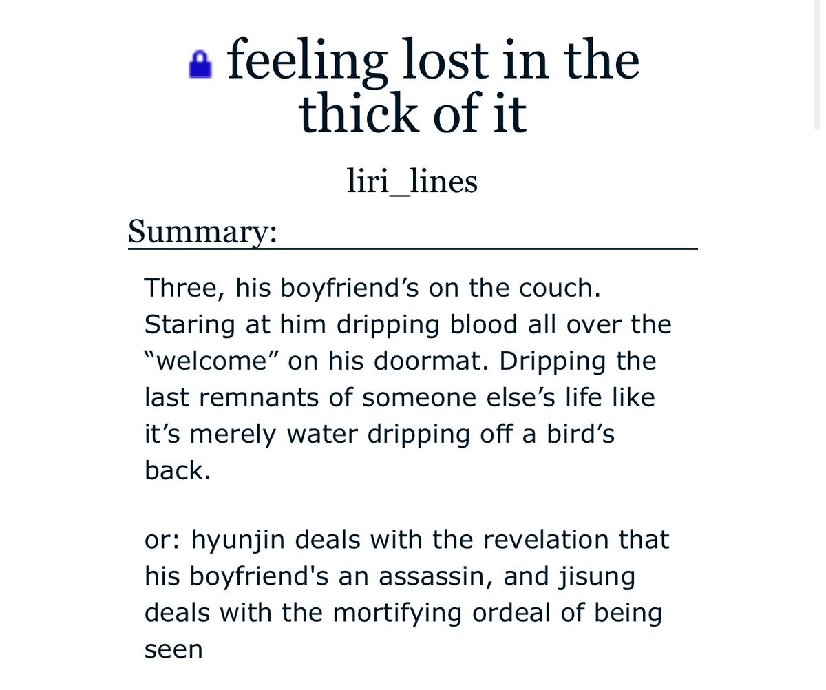 liri_lines's tweet photo. 🖤feeling lost in the thick of it🖤

✨ hyvnsvng

✨ assassin au, expecting hurt but receiving love

https://t.co/vGqqFbkgh2 https://t.co/sz9OF3HULe