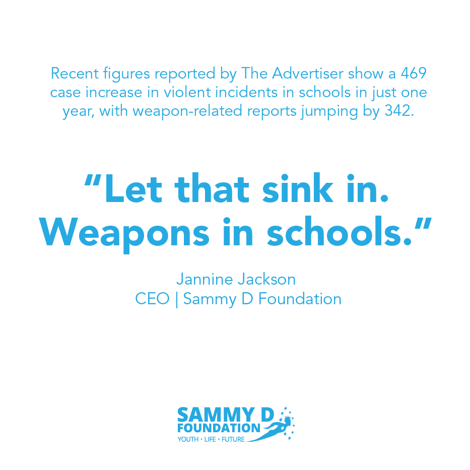 According to The Advertiser, violent incidents in SA schools increased by 469 cases in just one year and reports of weapons rose by 342. We know education changes behaviour. Our programs reduce violence. It’s time to invest in solutions that work.

sammydfoundation.org.au/news/23may