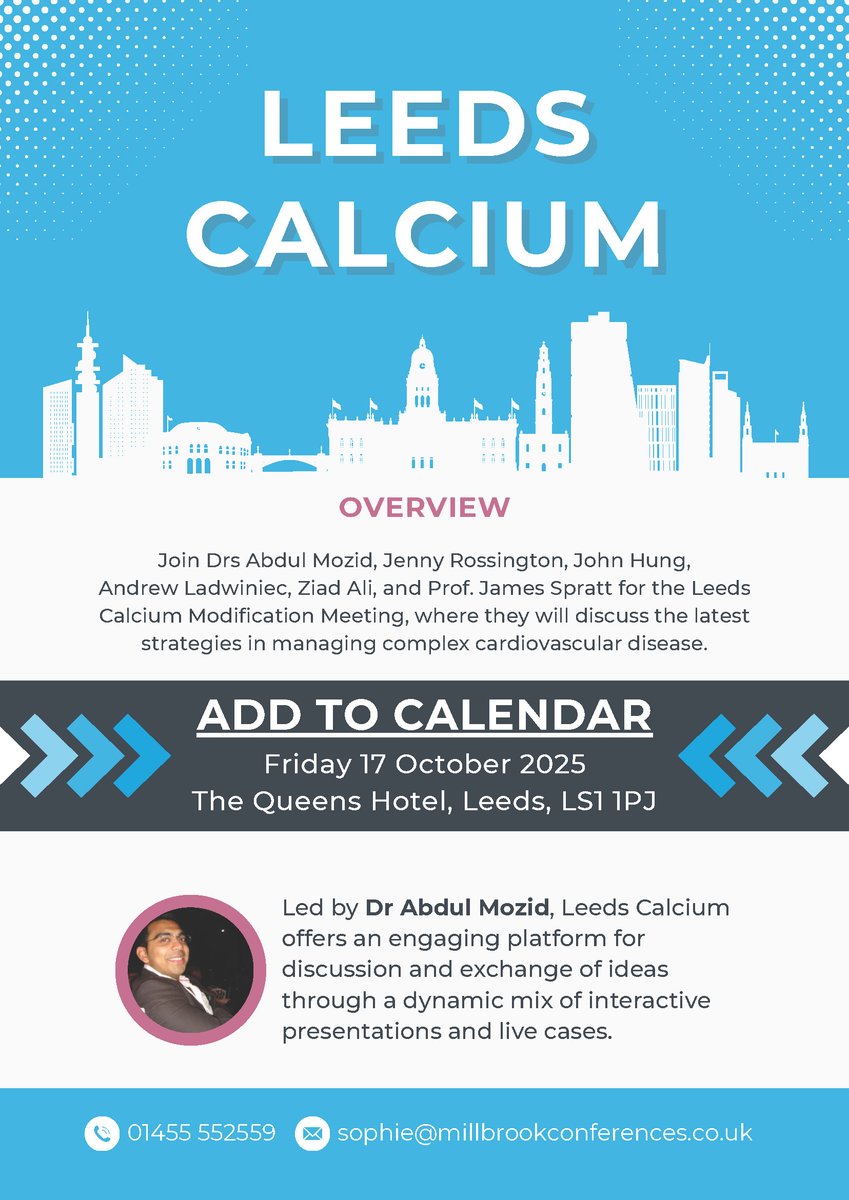 Millbrook Medical Conferences (@millbrookmed) on Twitter photo SAVE THE DATE: Leeds Calcium
📅Friday 17th October
📍The Queens Hotel, Leeds
🙍Led by Dr <a href="/ammozid/">Abdul Mozid</a>
More information coming soon! SAVE THE DATE: Leeds Calcium
📅Friday 17th October
📍The Queens Hotel, Leeds
🙍Led by Dr <a href="/ammozid/">Abdul Mozid</a>
More information coming soon!