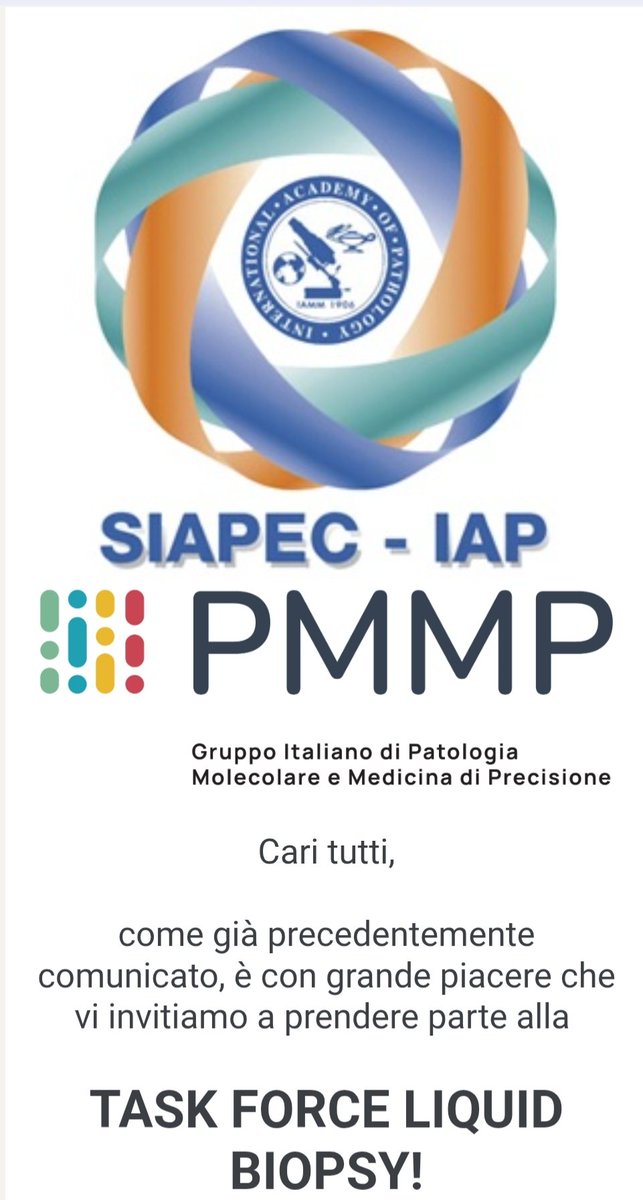 Patologia Molecolare e Medicina di Precisione (@pmmpitalia) on Twitter photo 💥Nasce la TASK FORCE LIQUID BIOPSY , Coordinata dal nostro Prof <a href="/UmbertoMalapel1/">Umberto Malapelle</a>, Presidente Eletto dell' <a href="/isliquidbiopsy/">International Society of Liquid Biopsy</a> 🚀
Chiunque di voi voglia unirsi alla task può inviare una mail a SIAPEC SERVIZI SRL
📩g.ardizzone@siapecservizi.it
💌 O scriverci qui in chat privata 💥Nasce la TASK FORCE LIQUID BIOPSY , Coordinata dal nostro Prof <a href="/UmbertoMalapel1/">Umberto Malapelle</a>, Presidente Eletto dell' <a href="/isliquidbiopsy/">International Society of Liquid Biopsy</a> 🚀
Chiunque di voi voglia unirsi alla task può inviare una mail a SIAPEC SERVIZI SRL
📩g.ardizzone@siapecservizi.it
💌 O scriverci qui in chat privata
