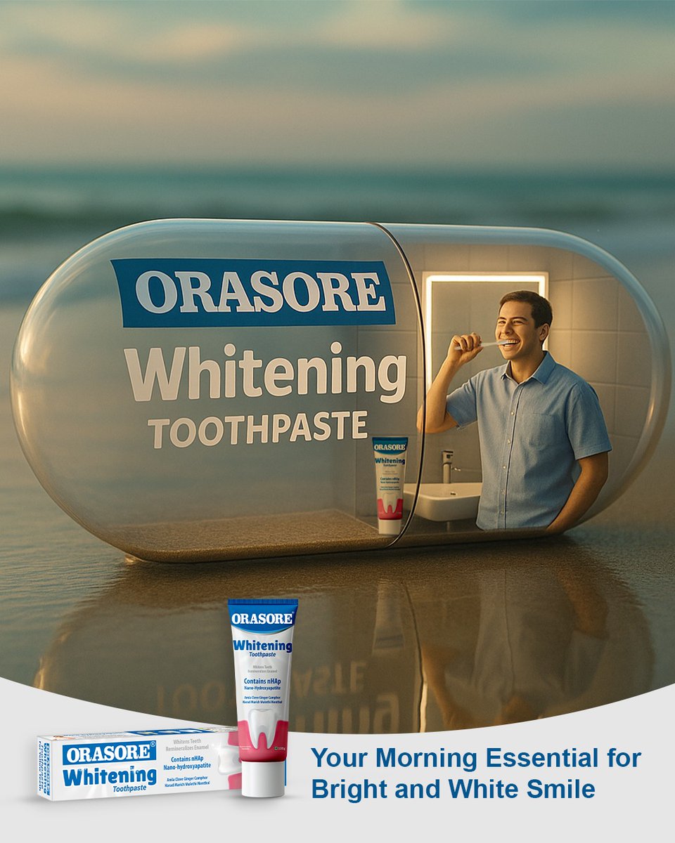 OrasoreDental's tweet photo. Tired of dull teeth ? We’ve got your daily rescue! 🦷💪
Orasore Whitening Toothpaste gives you naturally white teeth and stronger gums with every brush.

#CapsuleTrend #Trend #Trending #MomentMarketing #Orasore #OrasoreToothpaste #bamboobrush #OrasoreWhitening #24HourProtection https://t.co/tQYQwPF6cZ