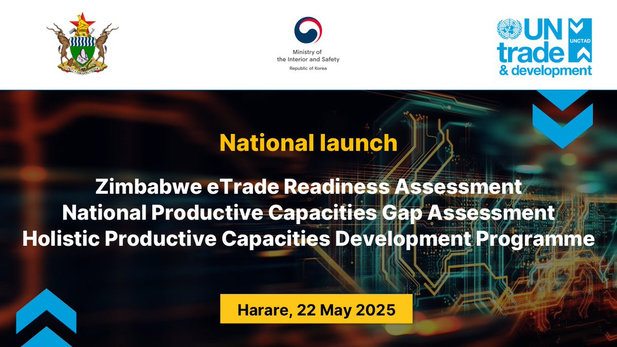 UN Trade and Development Africa (@unctadinafrica) on Twitter photo Congratulations to #Zimbabwe upon the launch of its ️⏺️eTrade Readiness Assessment
⏺️National Productive Capacities Gap Assessment ⏺️Holistic Productive Capacities Development Programme
<a href="/UNCTAD/">UN Trade and Development</a> stands ready as your partner in the practical work of implementation. Congratulations to #Zimbabwe upon the launch of its ️⏺️eTrade Readiness Assessment
⏺️National Productive Capacities Gap Assessment ⏺️Holistic Productive Capacities Development Programme
<a href="/UNCTAD/">UN Trade and Development</a> stands ready as your partner in the practical work of implementation.