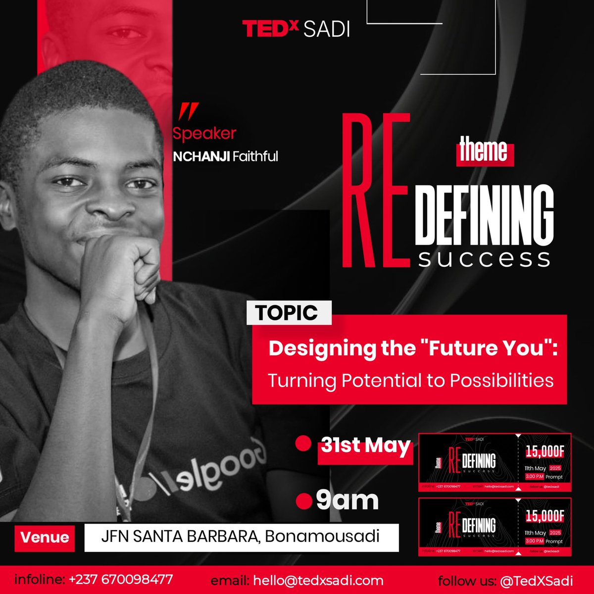 _Hello TEDxSadi family. Thought, were done? Not yet_

 ```Meet our youngest speaker``` 🔊 

 <a href="/nchanjifaithful/">Nchanji Faithful</a>  a Computer Engineer/Product Designer* 

 _He is a multifaceted Computer Engineer with a passion for creating real solutions that tackle pressing local challenges. With
