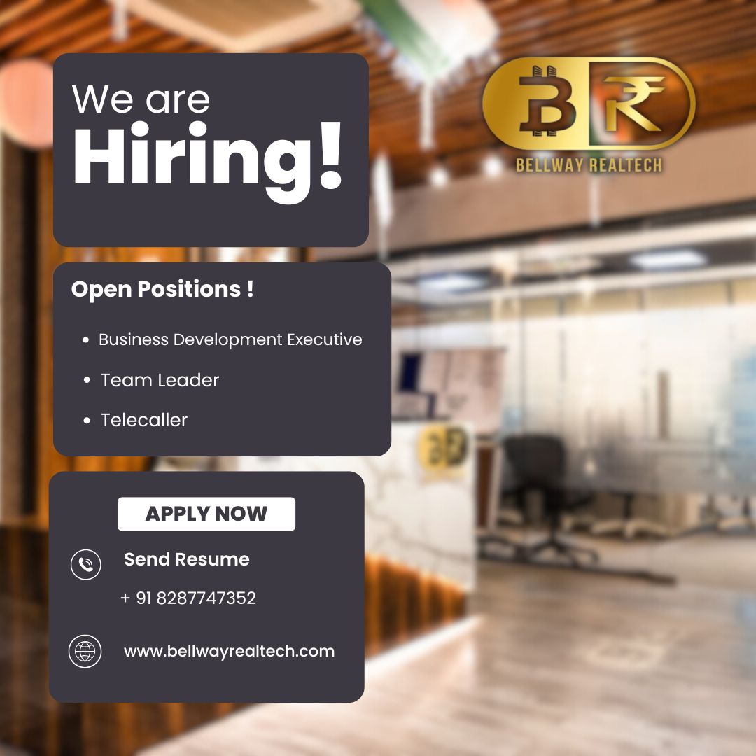bellwayrealtech's tweet photo. We are hiring !!
Bellway Realtech hiring BDE &amp; Team Leaders! Sales exp required. Apply now on their site or job portals.
Send resume !
+91 8287747352
#hiringnow https://t.co/cty9290Jfx