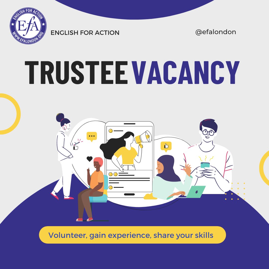 📢 We’re looking for a Treasurer Trustee!

Have finance skills &amp; care about social justice? Join English for Action’s Board &amp; support migrant communities across London.

💼 Voluntary role
📍 London (remote/in-person)

🔗 efalondon.org/could-you-be-o…

#CharityJobs #TrusteeRole