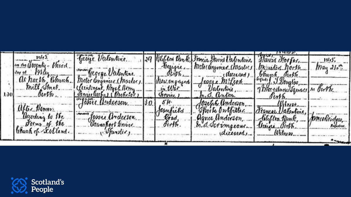 Marriage entry for George Valentine and Jessie Anderson, 23 May 1945.

Jessie was a three-time British Ladies' Amateur Golf champion, the number one ranking ladies golfer in 1937. She was appointed MBE for services to the sport in 1959.

Find out more 👇

bit.ly/SPJValentine