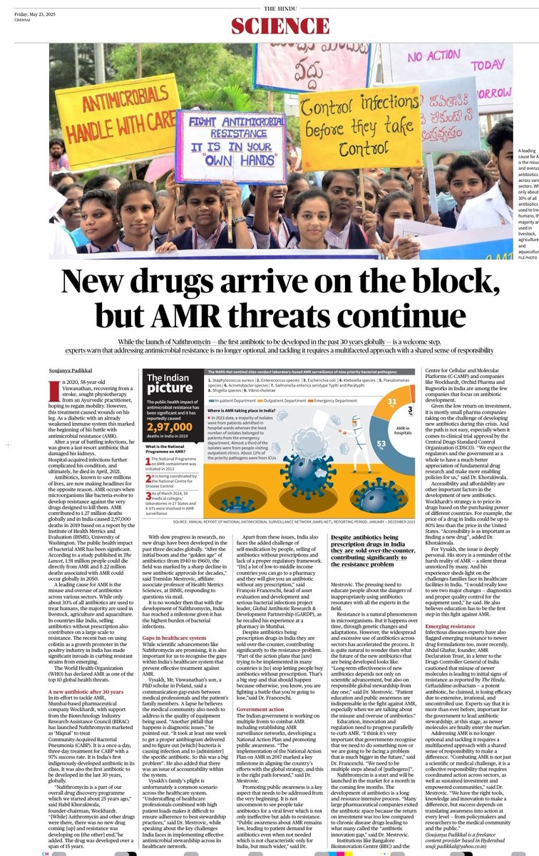 WHO has declared antimicrobial resistance as one of the top global health threat and Despite antibiotics being prescription drugs in india,they are sold over the counter contributing significantly to AMR..Read the article on AMR in the Hindu news today
#AntiMicrobialResistance