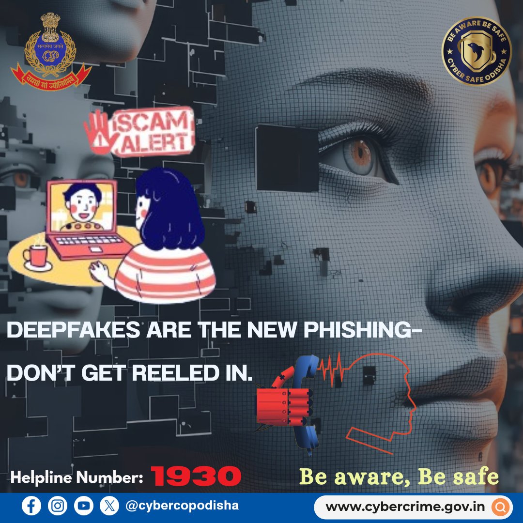 cybercopodisha's tweet photo. Deepfake Deception: When Faces Lie
#FaceTheFake #DeepfakeDeception #TrustButVerify #SeeingIsNotBelieving #AIImposters #StopDeepfakeScams #ThinkBeforeYouClick #CyberSafeOdisha #DigitalIndiaSecureIndia #TechForSecurity #odisha #odishapolice #cybercopodisha #RealityCheckOnline https://t.co/k5iFYILcID