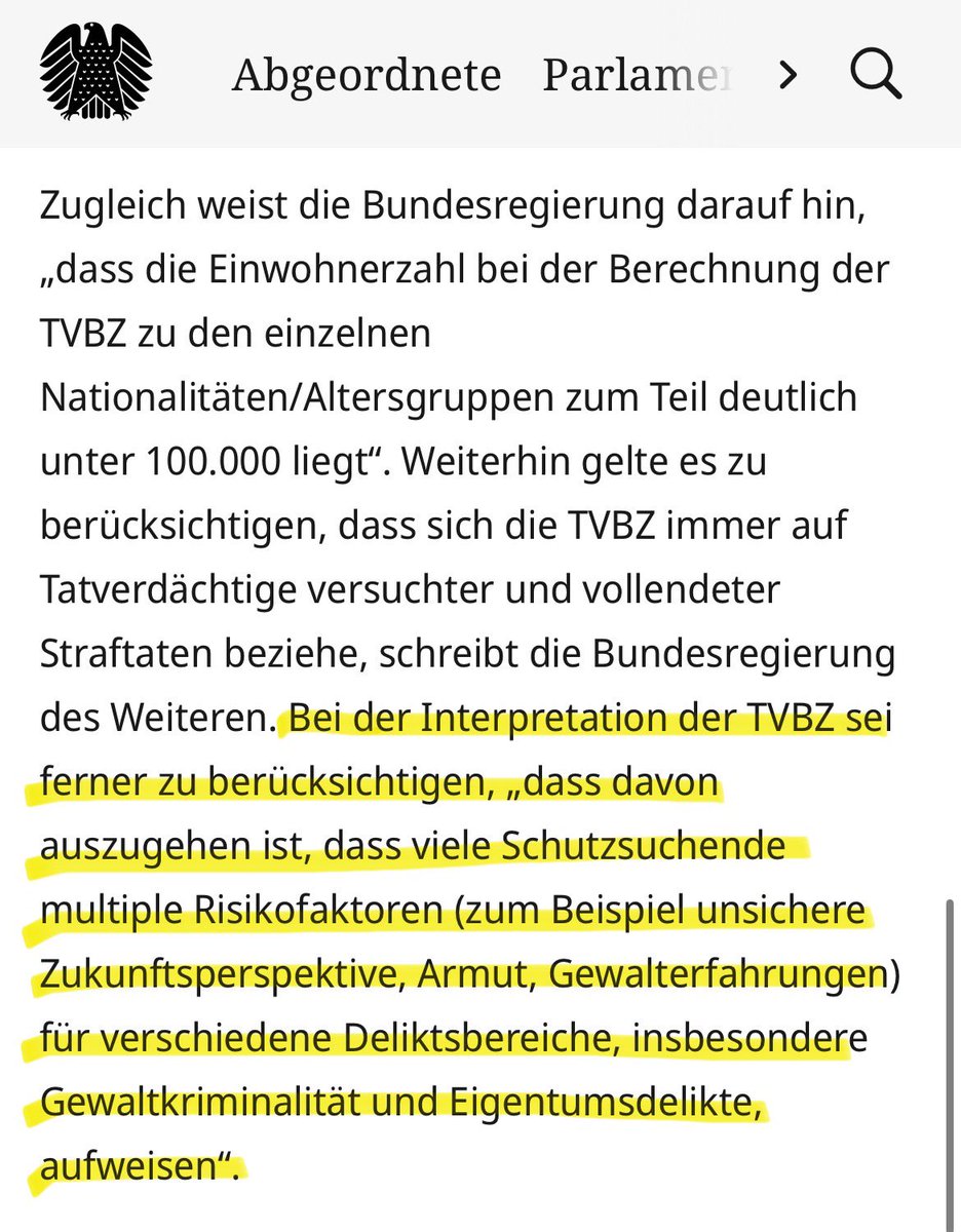 KLEINE ANFRAGE❗️

Zahl der Tatverdächtigen je 100.000 Einwohner bei GEWALTDELIKTEN.

🇩🇪 Deutsche: 163 ❗️
🇲🇦 Marokkaner: 1.885
🇸🇾 Syrer: 1.740
🇦🇫 Afghanen: 1.722
🇮🇶 Iraker: 1.606
🇧🇬 Bulgaren: 884
🇷🇸 Serben: 814
🇷🇴 Rumänen: 618
🇹🇷 Türken: 538
🇺🇦 Ukrainer: 443
🇵🇱 Polen: 427

Die