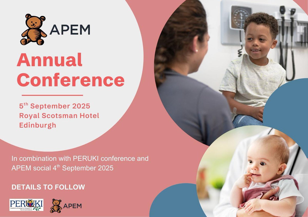 APEM (@assocpem) on Twitter photo Save the date for the APEM conference!
5th September, Royal Scotsman Hotel, Edinburgh.
Abstracts submissions open early June.
Come along for 2 days of brilliant PEM content, in combination with <a href="/PERUKItweep/">PERUKI</a>
<a href="/RCollEM/">Royal College of Emergency Medicine</a> <a href="/RCPCHtweets/">RCPCH</a> <a href="/PemTrainingUK/">PEM Trainees UK</a> <a href="/DFTBubbles/">Team DFTB</a> <a href="/rcpch_trainees/">RCPCH Trainees</a> Save the date for the APEM conference!
5th September, Royal Scotsman Hotel, Edinburgh.
Abstracts submissions open early June.
Come along for 2 days of brilliant PEM content, in combination with <a href="/PERUKItweep/">PERUKI</a>
<a href="/RCollEM/">Royal College of Emergency Medicine</a> <a href="/RCPCHtweets/">RCPCH</a> <a href="/PemTrainingUK/">PEM Trainees UK</a> <a href="/DFTBubbles/">Team DFTB</a> <a href="/rcpch_trainees/">RCPCH Trainees</a>