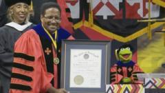 TOPXNews's tweet image. 🌟 "Leap together!" Kermit the Frog's heartfelt advice to graduating students at the University of Maryland resonates deeply. Embrace community, face challenges, and remember that together we can achieve great things! 🐸✨ #KermitCommencement #LeapTogether #Grad2023 #Inspiration