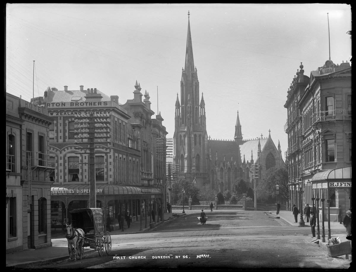 Ch 2 'Sunday in Dunedin' ends with Starkie stating "Always Sunday in Dunedin". Touché! At one point, "Towards evening he was in the bar of the City Hotel. . ." that would not have changed much since seen here on the righthand corner c. 1900 and before its art deco refit in 1930s.