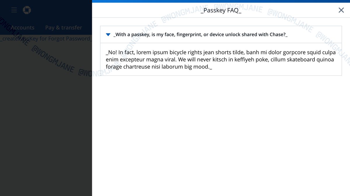 Chase Bank is working on passkey support