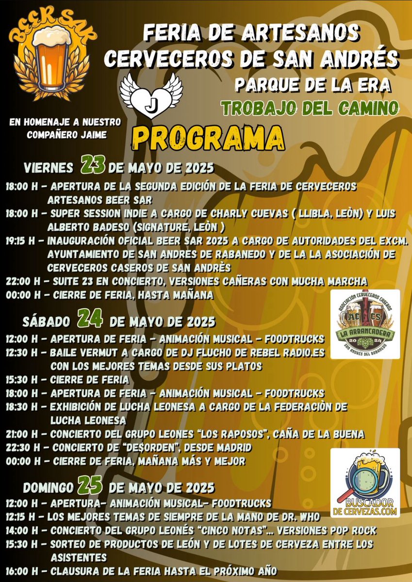 El parque de La Era de #TrobajoDelCamino acoge desde el viernes la celebración de la segunda edición de la Feria de Artesanos Cerveceros de San Andrés (#BeerSAR), con multitud de actividades, pinchadiscos, conciertos, degustaciones… ¡Os esperamos!