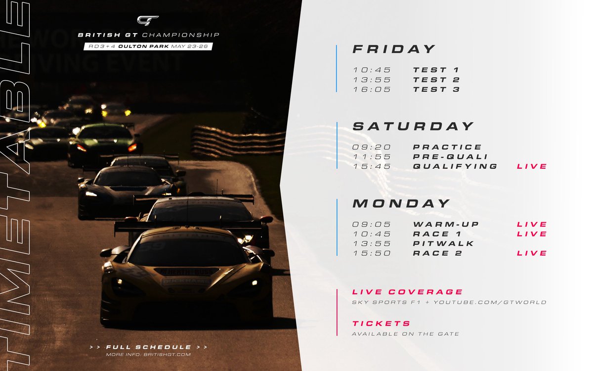 BritishGT's tweet photo. Who's with us this bank holiday weekend?
￼
 LIVE ⏱️ https://t.co/tVfNETeHJc
 LIVE 📺 https://t.co/VGZl8LLF7V https://t.co/UxHPWpRZM4