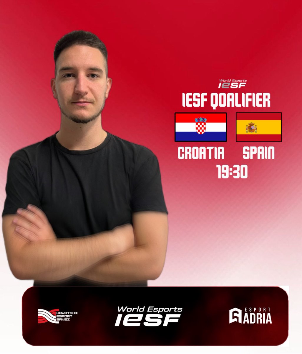🏆 <a href="/iesf_official/">IESF</a> 
🆚 Spain
📺 twitch.tv/HrvatskiEsport…
⏰19:30 CET

<a href="/matheos_CS/">Matheos</a> 
@svnsvncs 
<a href="/SuperMarioCS/">Mario Burazer</a> 
<a href="/dyrod_/">dyrod</a> 
<a href="/prozzorcs/">PRoZZoR</a> 
<a href="/guleziii/">gulezi</a>