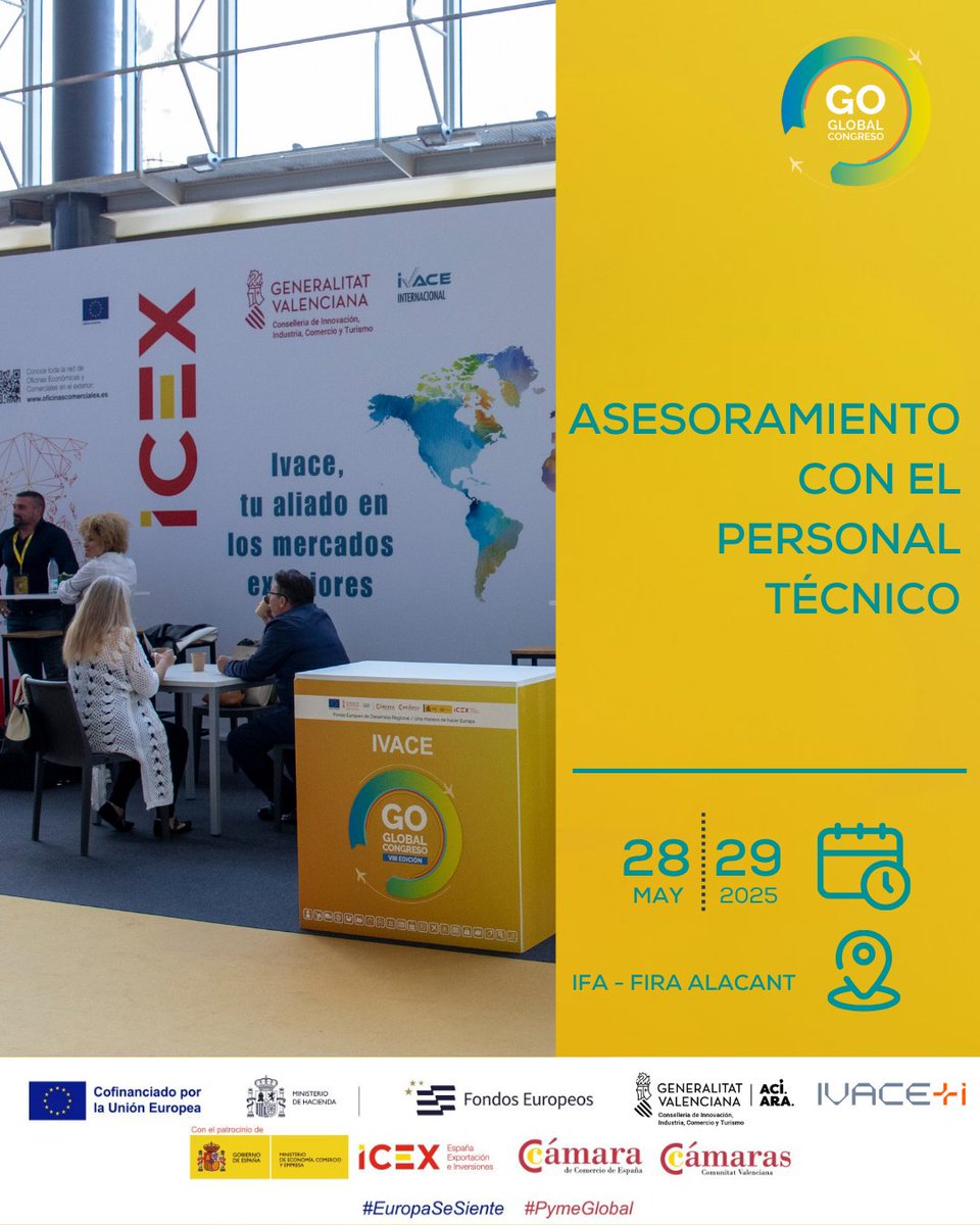 🌍 ¿Quieres internacionalizar tu empresa y no sabes por dónde empezar? 

Aprovecha esta ocasión para conectar con el personal técnico de las entidades organizadoras.

🗓️ 28 y 29 de mayo
📍 IFA Fira Alacant

🔗 Inscripción gratuita: congresogoglobal.com