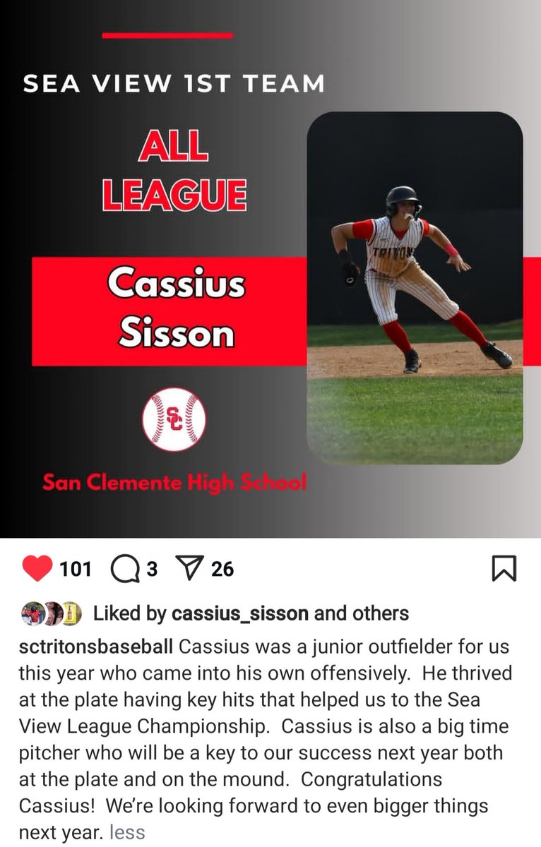 Honored to receive Sea View 1st Team All League. Thank you to my SC Triton coaches and teammates. It was a great season, League Champs and we advanced  to the 2nd round of playoffs! Finished league play with  .367 BA. 
#uncommitted #stayhumblestayhungry @sctritonBSB