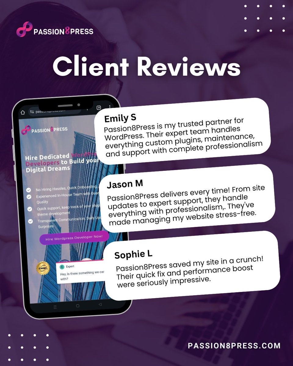 Passion8pressS's tweet photo. 💬 Hear it from those who’ve seen the magic! From plugins to performance, Passion8Press powers digital dreams.

Get in touch at https://t.co/QtbDM65iU0 now!

#ClientTestimonials #WebsiteDevelopmentServices #WebsiteDesign #Passion8Press #WordPressPros #Testimonials #HireDevelopers https://t.co/1k5KX6dMYE