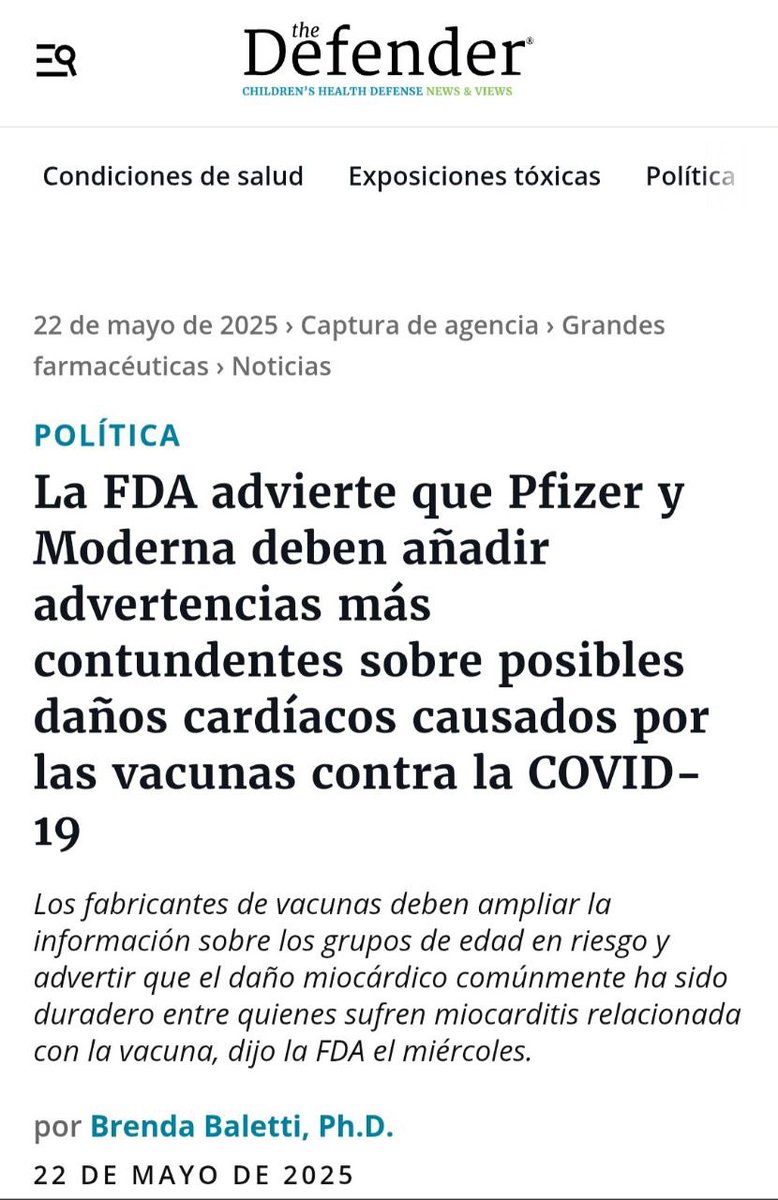 DeusVul94229466's tweet image. Tras la prohibición este lunes por la FDA de la vacuna del COVID_19, OBLIGAN a Pfizer y  a Moderna, cambiar sus etiquetas: &quot;Vacuna de alto riesgo de Mortalidad&quot;.