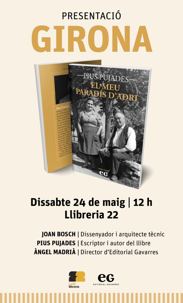 Grup Gavarres (@grupgavarres) on Twitter photo 📍 'El meu paradís d'Adri', de <a href="/PiusPujades/">Pius Pujades</a>, és el primer volum de la col·lecció 'Temps d'ahir'. L'autor hi evoca l'Adri que va conèixer de petit, una infantesa plena emmarcada dins d'una vida a la menuda. En parlarà aquest dissabte a la <a href="/LLIBRERIA22/">LLIBRERIA 22</a>. 📍 'El meu paradís d'Adri', de <a href="/PiusPujades/">Pius Pujades</a>, és el primer volum de la col·lecció 'Temps d'ahir'. L'autor hi evoca l'Adri que va conèixer de petit, una infantesa plena emmarcada dins d'una vida a la menuda. En parlarà aquest dissabte a la <a href="/LLIBRERIA22/">LLIBRERIA 22</a>.
