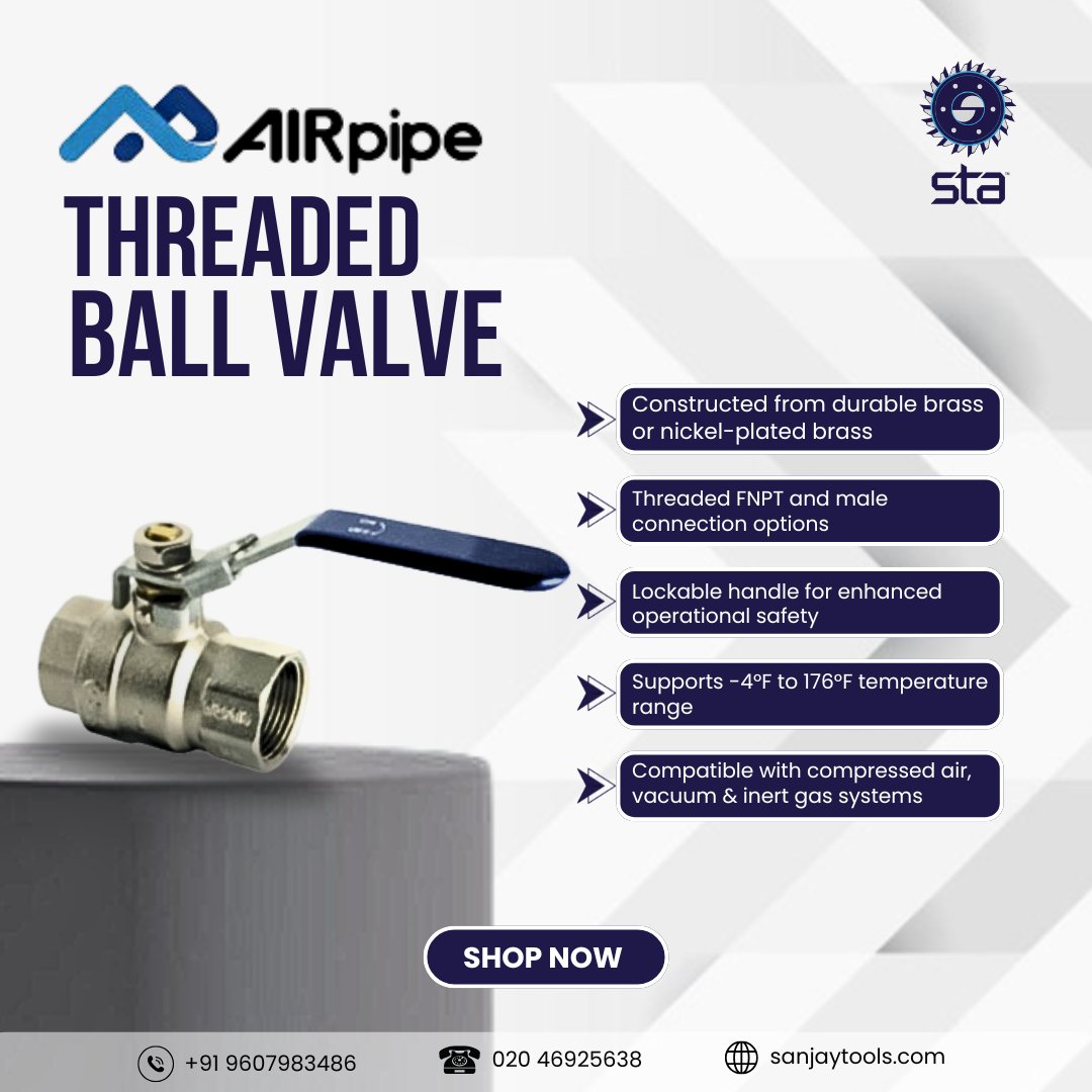 Sanjaytools's tweet image. Reliable flow control for your industrial needs. The AIRpipe Threaded Ball Valve from @Sanjaytools offers leak-proof shut-off, easy retrofitting &amp;amp; smooth manual use.

Order now: sanjaytools.com/product/thread…
📞 020 46925638 | +91 96079 83486

#AIRpipe #valve #industrial #sanjaytools