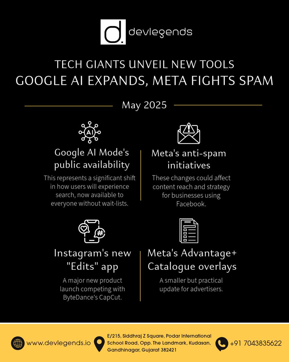 devlegendstech's tweet image. Major platforms are shaking things up this May! Here’s what’s new:
bit.ly/3ShWqly
#TechUpdate #GoogleAI #MetaNews #InstagramEdits #CapCutRival #DigitalMarketing #SocialMediaTools #FacebookUpdates #AIinSearch #VideoEditingApp #ContentCreators #DevLegends #DevLegendsTech