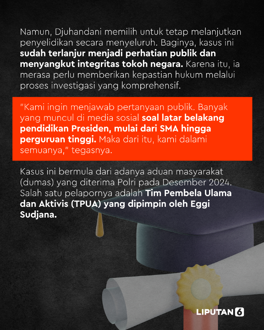 liputan6dotcom's tweet photo. Polisi menghentikan kasus dugaan ijazah palsu Presiden Jokowi karena ijazah S1 dari UGM dinyatakan asli. Di balik pengusutan kasus ini, Brigjen Pol Djuhandani mengaku mendapat banyak masukan dari para senior di Polri.
#liputan6dotcom #lip6van #intrn #popartlip6 #berita #news #beritaterikini