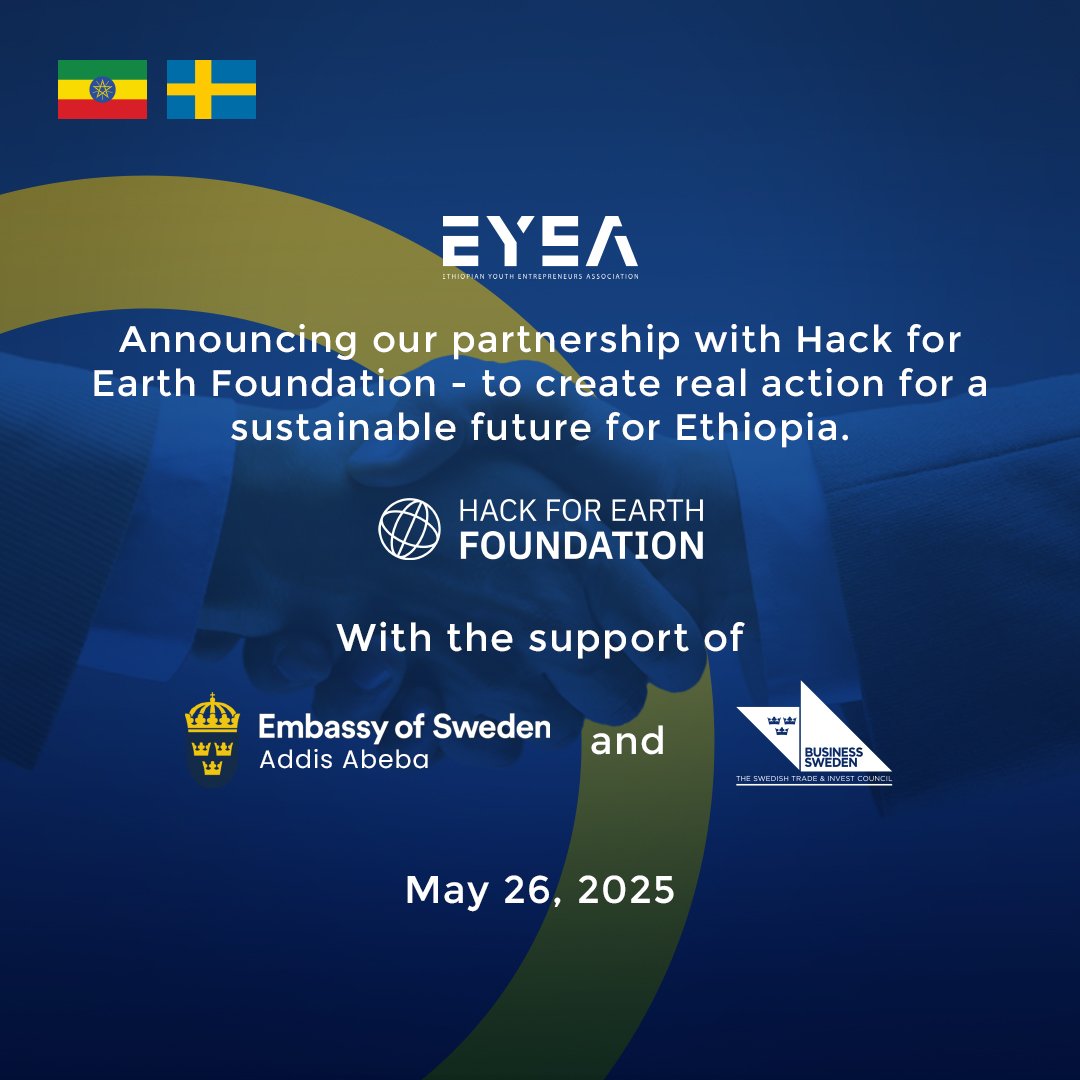 eyea_et's tweet image. Big news! 

This Monday, May 26, EYEA will sign an MoU with Hack for Earth Foundation — a Sweden-based initiative driving innovation for real-world impact.

Together, we’ll empower Ethiopian youth to solve global challenges through tech &amp;amp; collaboration.

#HackForEarth #EYEA