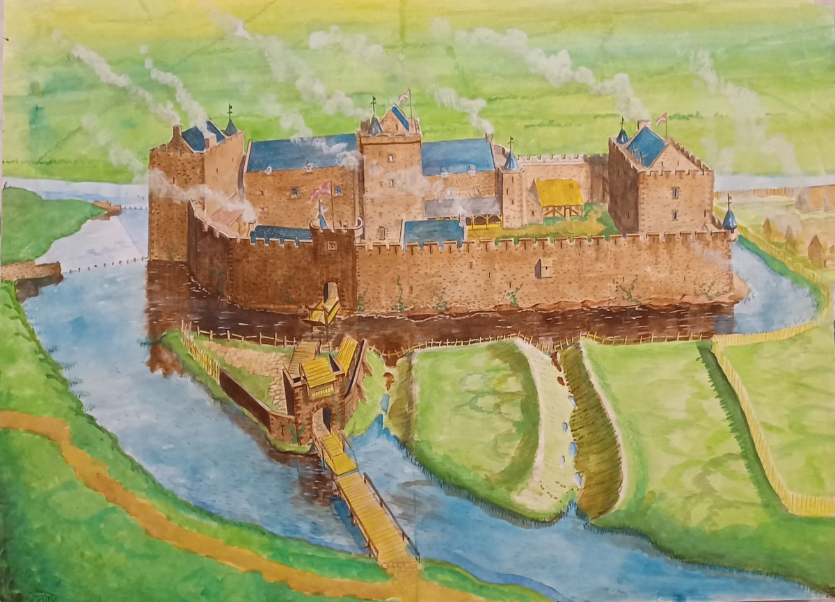 My old watercolour reconstruction of Hailes Castle. A Hepburn family  stronghold. #watercolourpainting #HailesCastle #HistoryRebuilt, image size:1199x865